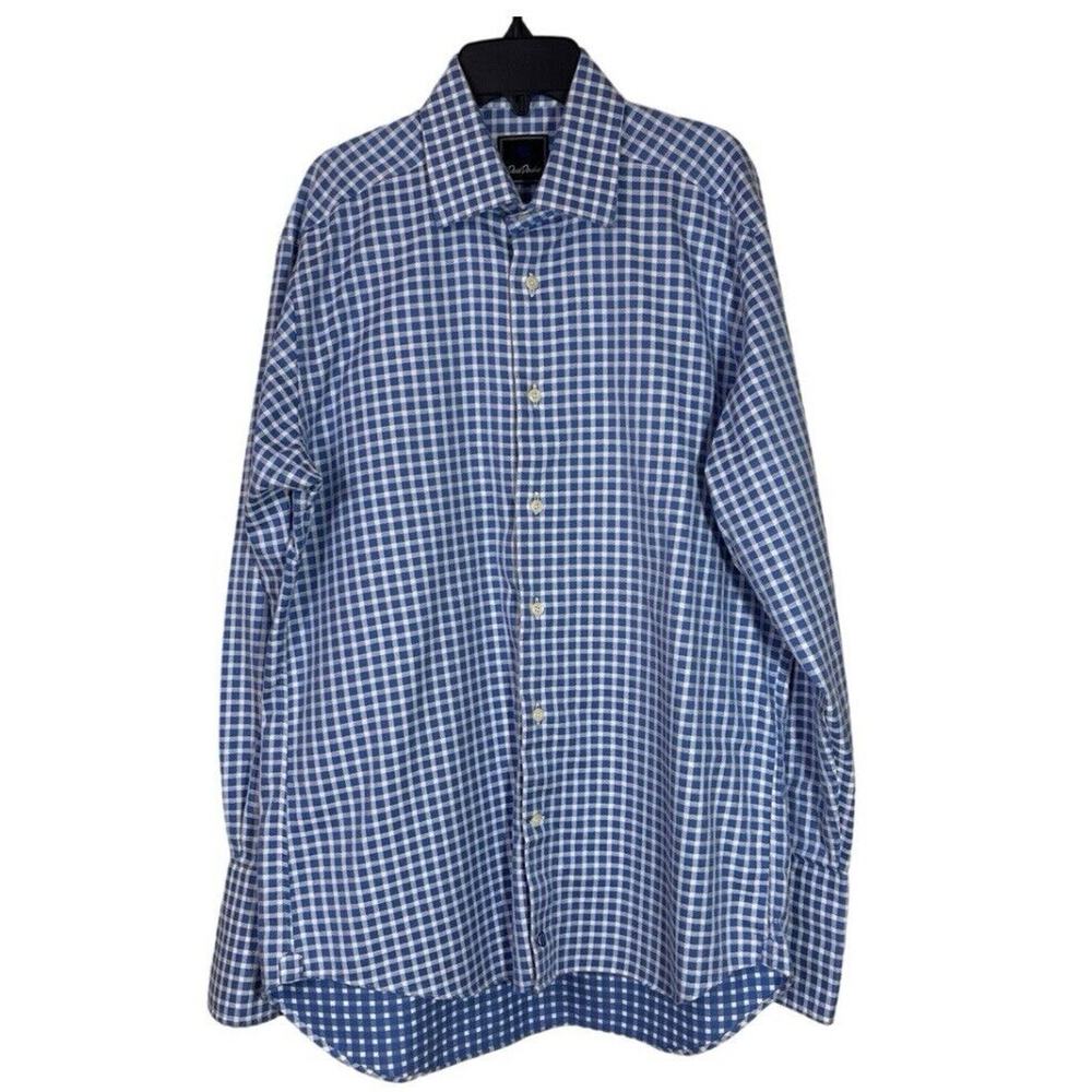 David Donahue Oxford Dress Shirt Mens 15 1/2 32/33 Gingham Check 100% Cotton